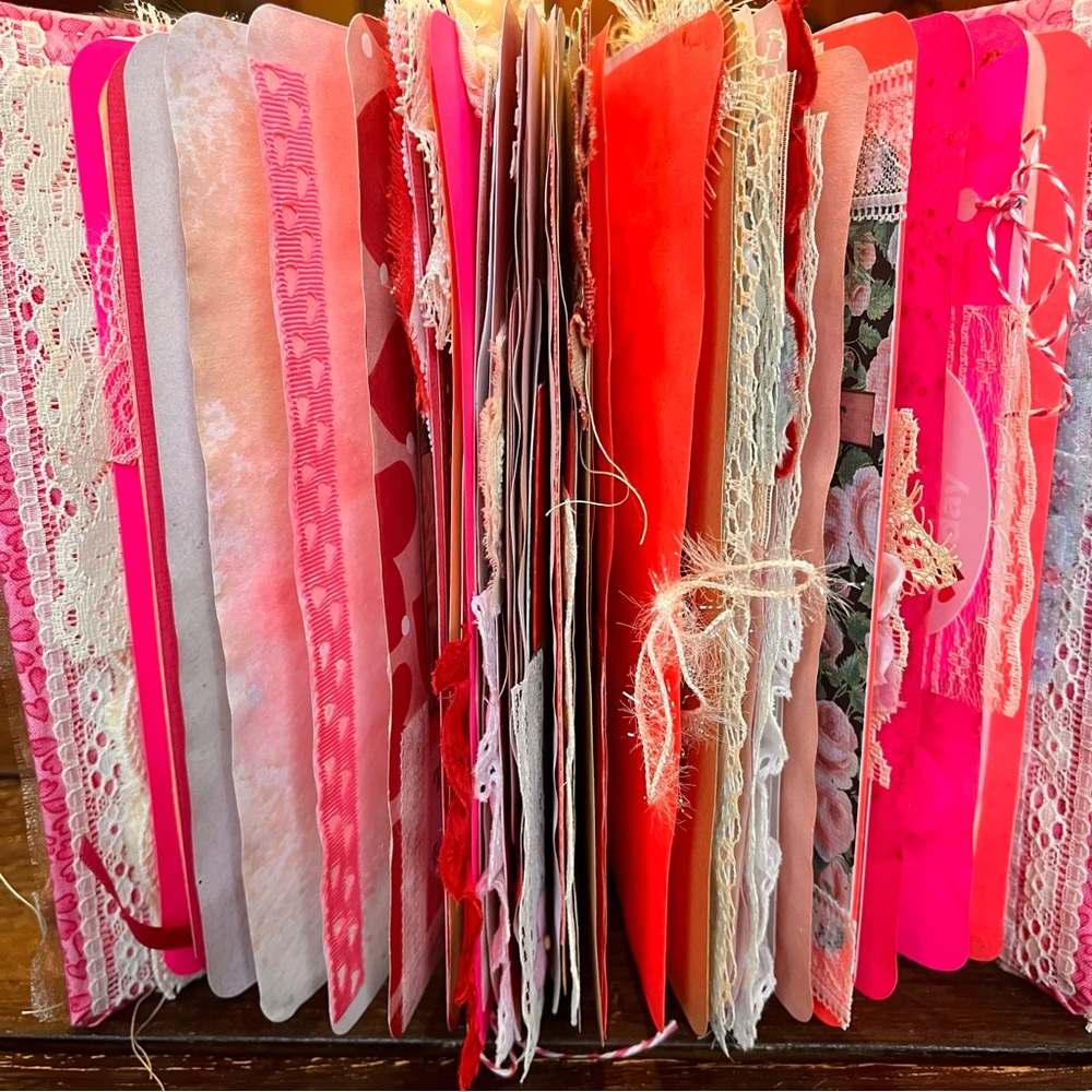 Valentine’s Junk Journal Pink Feminine Boho Grungy Lace Heart To My Valentine - Picture 6 of 16